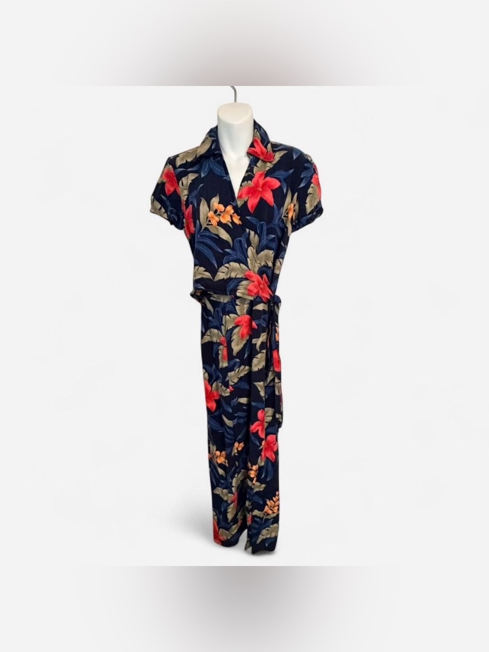 Caribbean Joe Navy Floral Dress with Tie/Wrap Waist. Size S